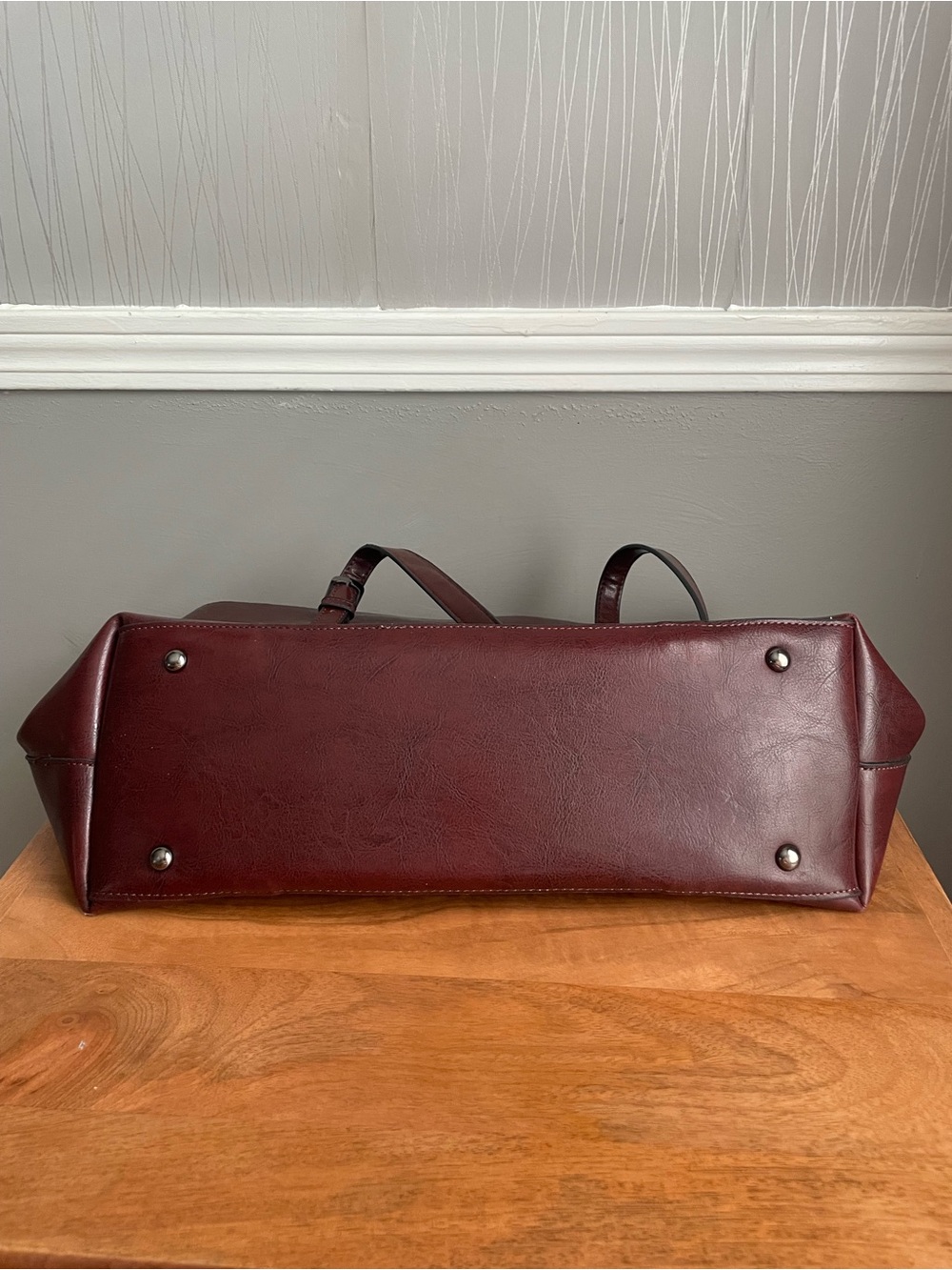 Burgundy Faux Leather Tote Bag Large Shoulder Bag - Picture 10 of 10